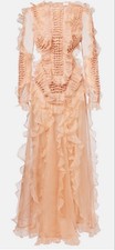 ZIMMERMANN Balance Ruffled Silk Organza Maxi Dress Peach Size 2 Long Sleeve