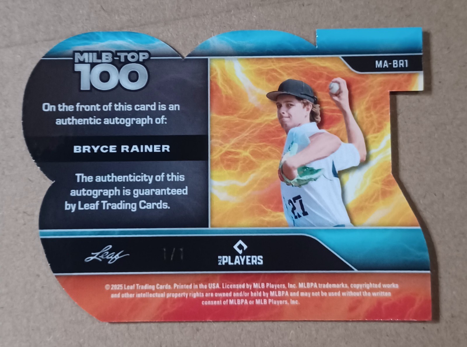2025 Leaf Baseball Nation Bryce Rainer MiLB Top 100 Auto 1/1 Die-Cut #MA-BR1... view 2