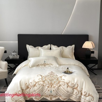 4pcs Bedding Set Luxury 100% Cotton Embroidery Quilt Cover Flat Sheet Pillowcase
