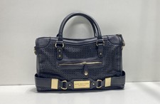 Marc NY Womens Black Perforated Leather Satch...
