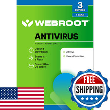 Webroot Antivirus Software 2026  3 Devices 1 Year  PC/Mac with Keycard