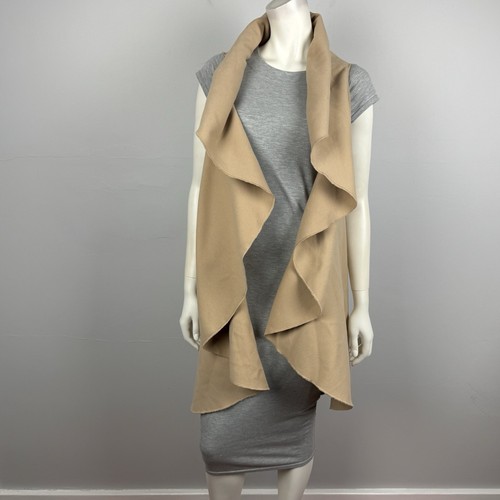 New Look Size L, Sleeveless Duster Jacket Vest Beige Camel Waterfall Collar NEW