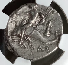 280 - 240 BC Calabria Taras Didrachm / Nomos AR Greek coin - NGC Ch VF