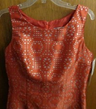 New Leslie Fay Coral Orange Silver Geometric Dress Women 10 M  36" Chest $98
