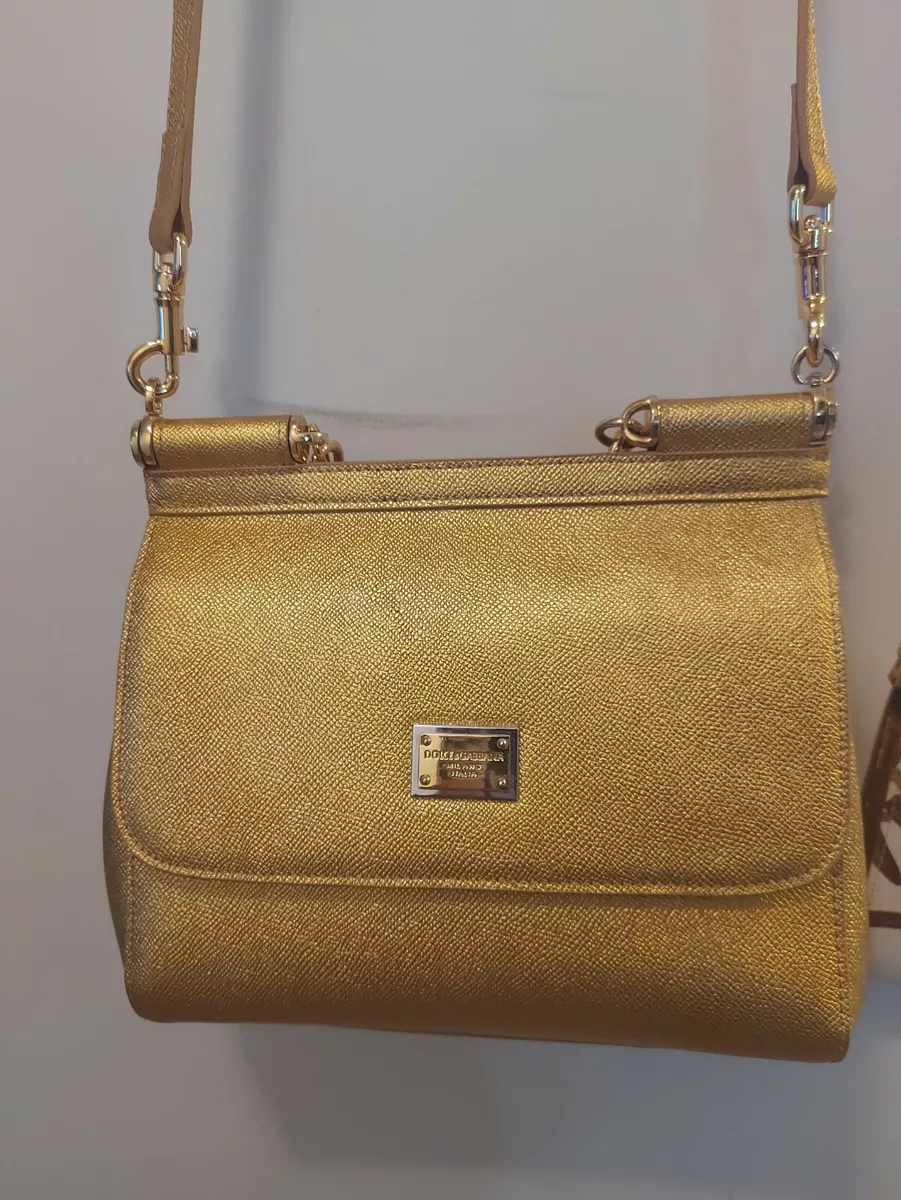 Dolce and Gabbana Gold Leather Mini Miss Sicily Top Handle Bag at 1stDibs