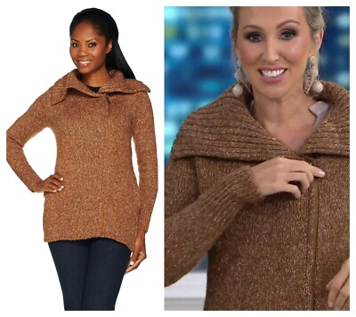 LISA  RINNA  COLLECTION  ZIP  FRONT SWEATER  RIB  COLLAR PULLOVER QVC  NEW $ 123