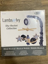 Lambs Ivy Sky Rocket Planets/Stars Musical Baby Crib Mobile Soother Toy- Blue