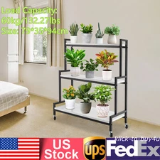 Rustic Rolling Plant Shelves Rack w/Wheels Industrial Ladder Plant Flower Holder