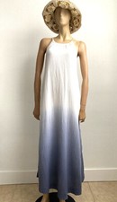 Cotton White & Blue Ombre Maxi Long Dress Women Size XS Sleeveless Summer Dress