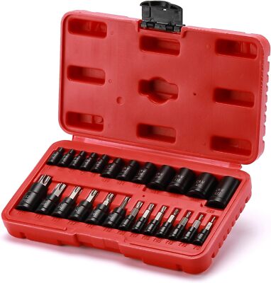 25PCS Torx Bit Socket Set-Torx and External Socket Set 1/4 3/8 and 1/2 Driv