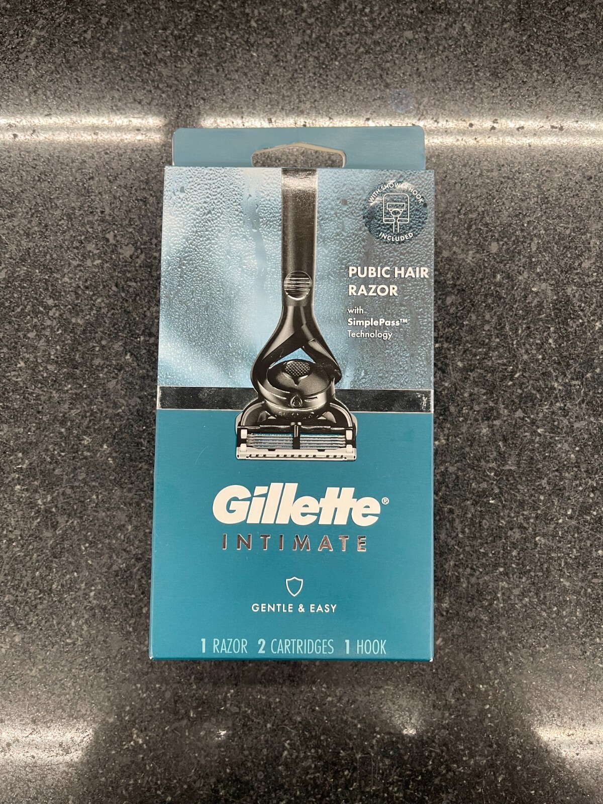 NEW! Gillette Intimate For Pubic Hair With 1 Handle, 1 Hook and 2 Razor