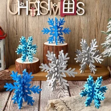 Bucherry 12 Pcs Christmas Wooden Snowflake Table Decor Winter Snowflake Signs...