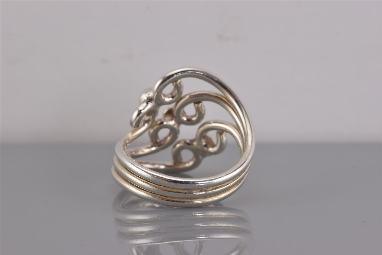 Sterling Silver Offset Beaded Swirled Loop Triple… - image 4