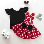 2Pcs Toddler baby Girls outfits T shirt tops+ Bow Dot Braces skirt Clothes set