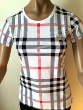 NEW BURBERRY LONDON  WHITE/BLACK/RED COTTON STRETCHED TOP SIZE XL