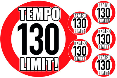 130 km/h speed limit! 5 x Stickers + 5 x Button Pack