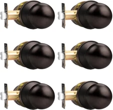 6 Pack -Passage Hall/Closet Door Knob Handles Interior Keyless Locksets Oil Rubb