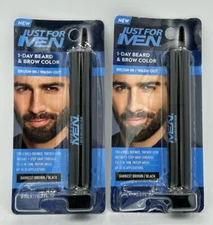 Lot Of 2 JUST FOR MEN Beard & Brow DARKEST BROWN/BLACK Color Brush In/Wash Out
