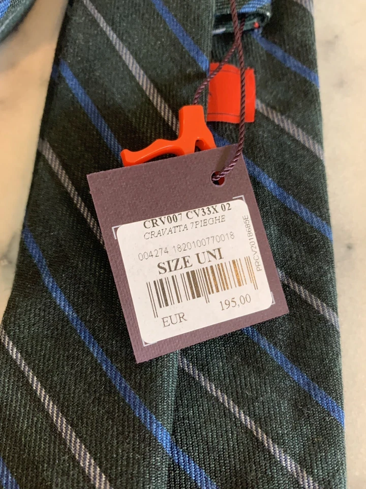 Corbata tejida Isaia 100 % lana verde gris azul a rayas hecha en Italia nueva con etiquetas Foto 4 de 4