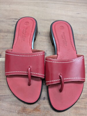 Montego Bay Club Red Leather Toe Ring Slide Sandals Women's Size 6