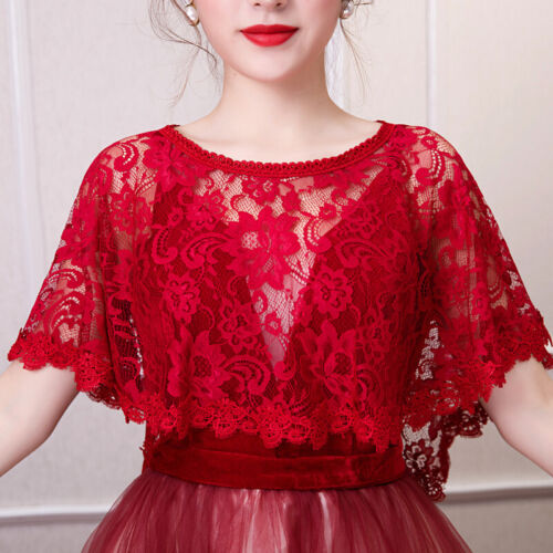 1x Elegant Lace Shrug Shawl Cape Crop Bolero for Evening Dress Women Ladies - Picture 15 of 35
