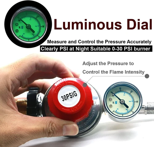 Regolatore Propano Regolabile Alta Pressione 12 Ft 0-30 PSI con Manometro per Griglia - Foto 13 di 19