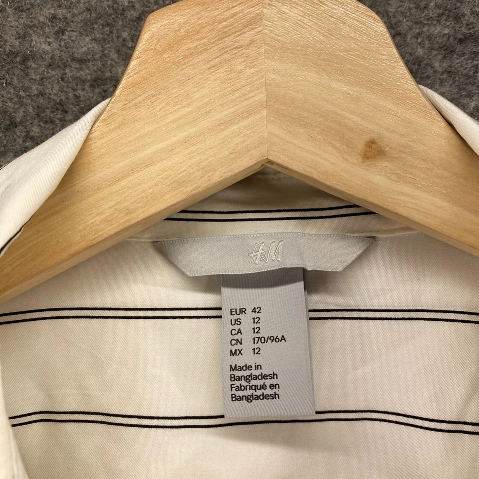 Camisa H&M Mujer 12 Rayas Blancas Cuello Abotonado Manga Larga Informal Cómoda Foto 3 de 4