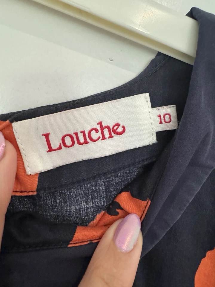 Louche Navy & Orange Fit & Flare Dress W Pockets | Size 10 | Excellent - image 2 of 4