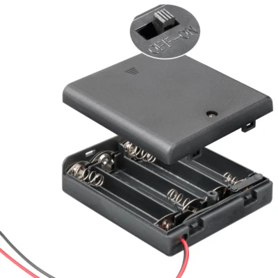 Batteriehalter Batteriefach Box für 4 x AA Mignon LR6 Batterien, Deckel Schalter