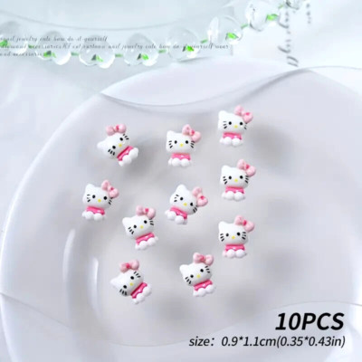10 Stck. Sanrio Rosa Hello Kitty Schleife Urlaub Nagel Charms Kunst Harz Zum Selbermachen Dekor
