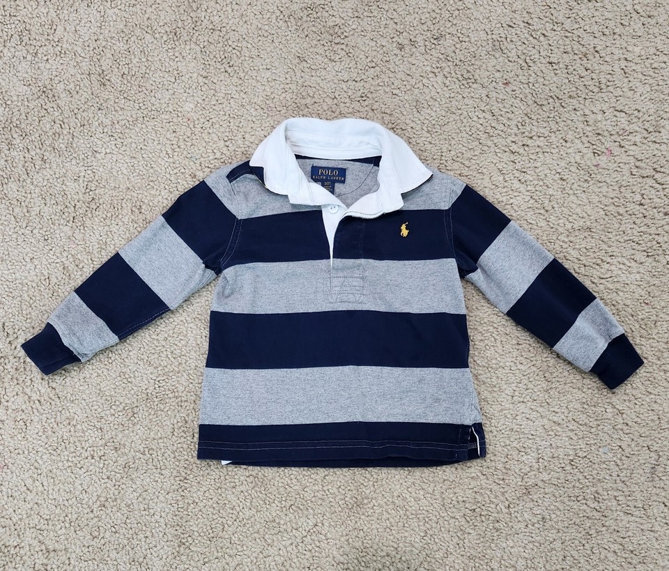 Boy's Polo Ralph Lauren Shirt Long Sleeve Striped Preppy Size 2T + FREE