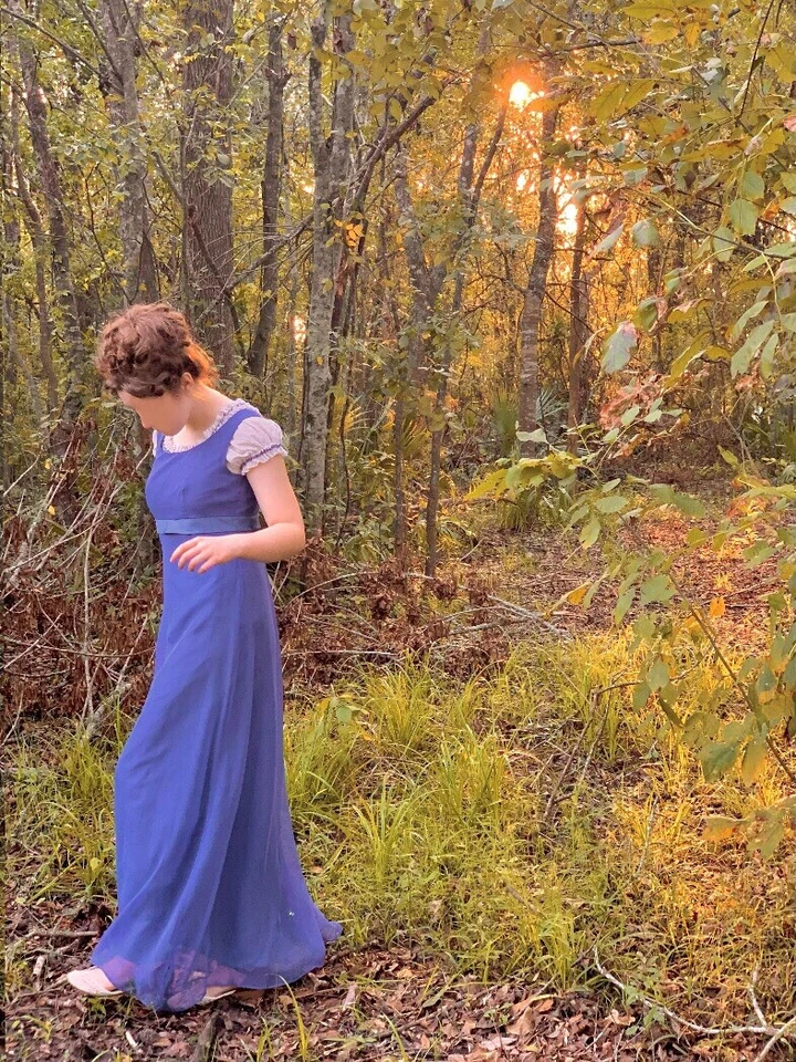 Vintage 90s Y2K Periwinkle Blue Regency Gown Dress Blue Ribbon Empire Waist - Image 4 of 4