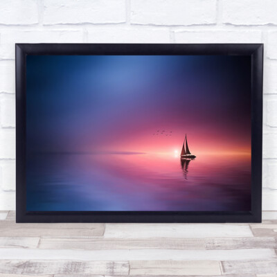 Segeln über den See Richtung Sonnenuntergang Pastellfarben Segelboot Segel Kunstdruck