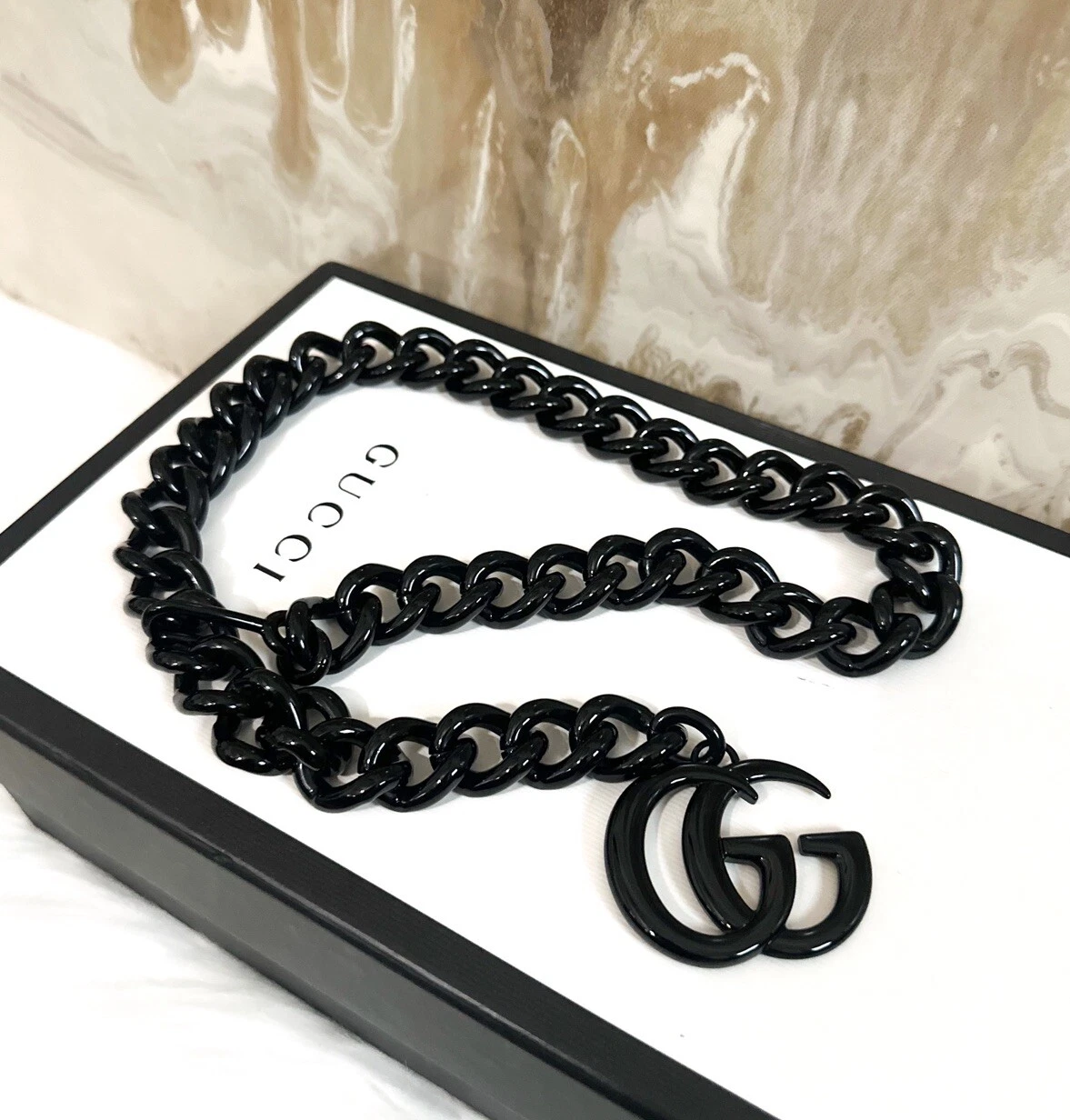 Ceinture Gucci noire chaîne épaisse Marmont GG taille S 