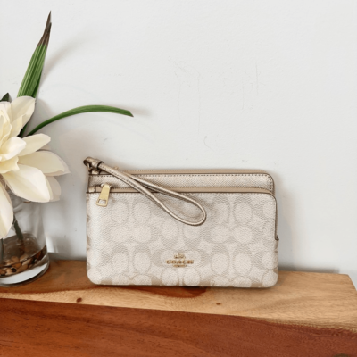 COACH ゴールド (2点) NWT Coach Double Zip Wallet In Signature Canvas | eBay