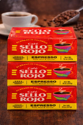 PACK OF 3 Cafe Sello Rojo Coffee, Ground, Darkest Roast, Espresso 10 oz