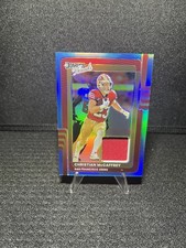 2025  Donruss Optic  Threads Christian McCaffrey #DTBH-CMY Neon Blue Prizm (MEM)