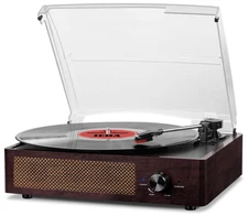 Bluetooth Vinyl Turntable, 3-Speed Record Player with Built-in Speakers