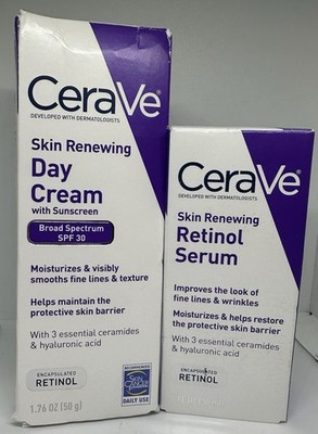 CeraVe SPF 30 Skin Renewing Day Cream with Sunscreen 1.76 oz/ Retinol Serum1oz A