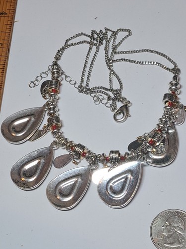 Gargantilla vintage llamativa 19" tono plata colgante lágrima encanto collar - Imagen 14 de 16