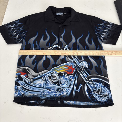 Vintage Biker Motorrad Fire Flame Spectrum AOP All Over Print Button Shirt Size S - Bild 6 von 9
