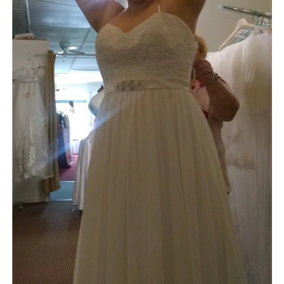 Vestido de novia exclusivo Jacquelin para mujer talla 12 marfil línea A inalterado nuevo con etiquetas Foto 3 de 4