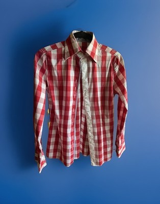 Flor Da Liso Men's Red/White Check Long Sleeve Button-Up Point Collar, S