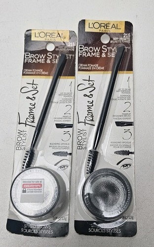 2x LOREAL Brow Stylist Frame & Set Defined Brows Cream Pomade 215 Deep Brunette