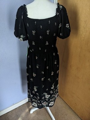 EMBER NWT Black Floral Dark Romantic Goth Grunge Square Neck Petite Dress Size L