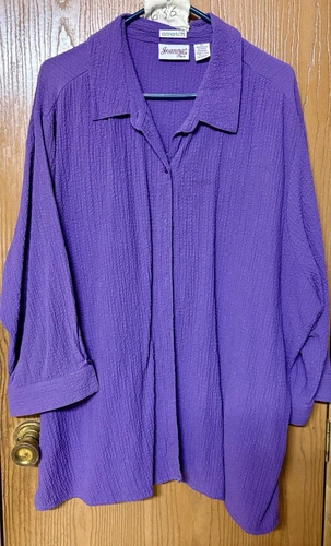 Women’s Plus Size 3X Stretch slinky Dressy Button Up Blouse Soft & Thin