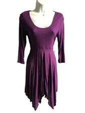 M&Co purple stretch jersey handkerchief hem dress size 12 (small as desc) boho