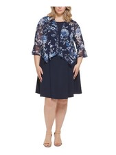 JESSICA HOWARD Womens Navy Sleeveless Knee Length Fit + Flare Dress Plus 20W
