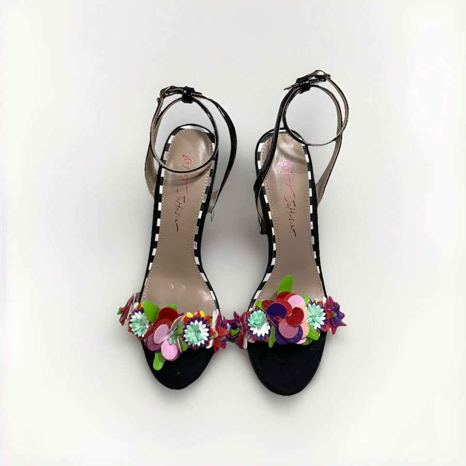Betsey Johnson Carra Tacón Alto Mujer 8.5M Negro Floral Rayas Diseñador Foto 2 de 4