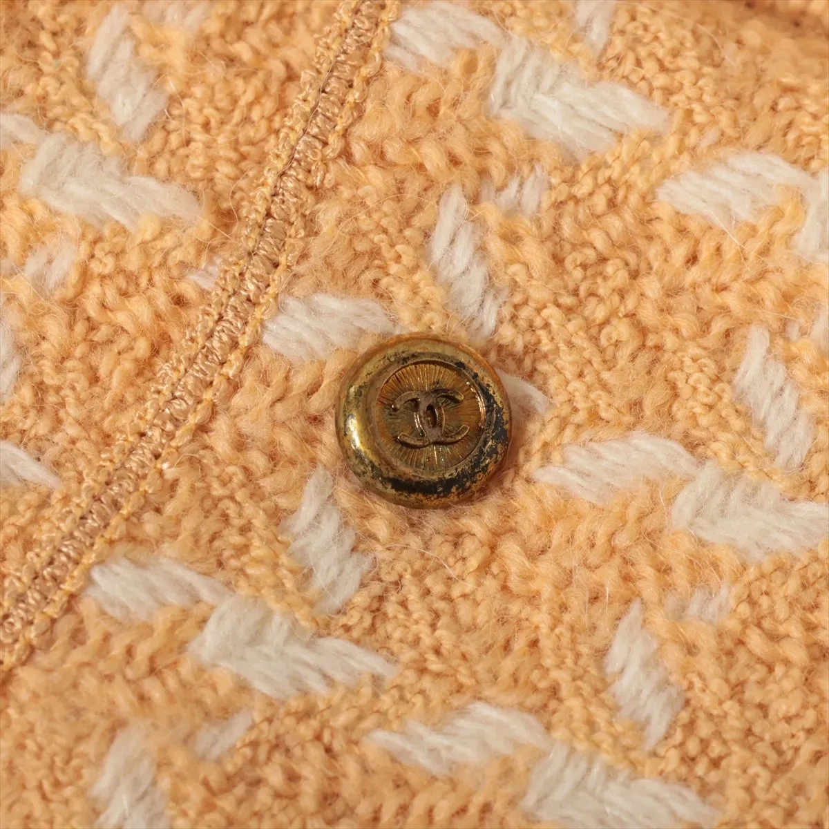 Giacca Chanel Coco Button 96P lana e nylon senza colletto 40 donna bianco x arancione